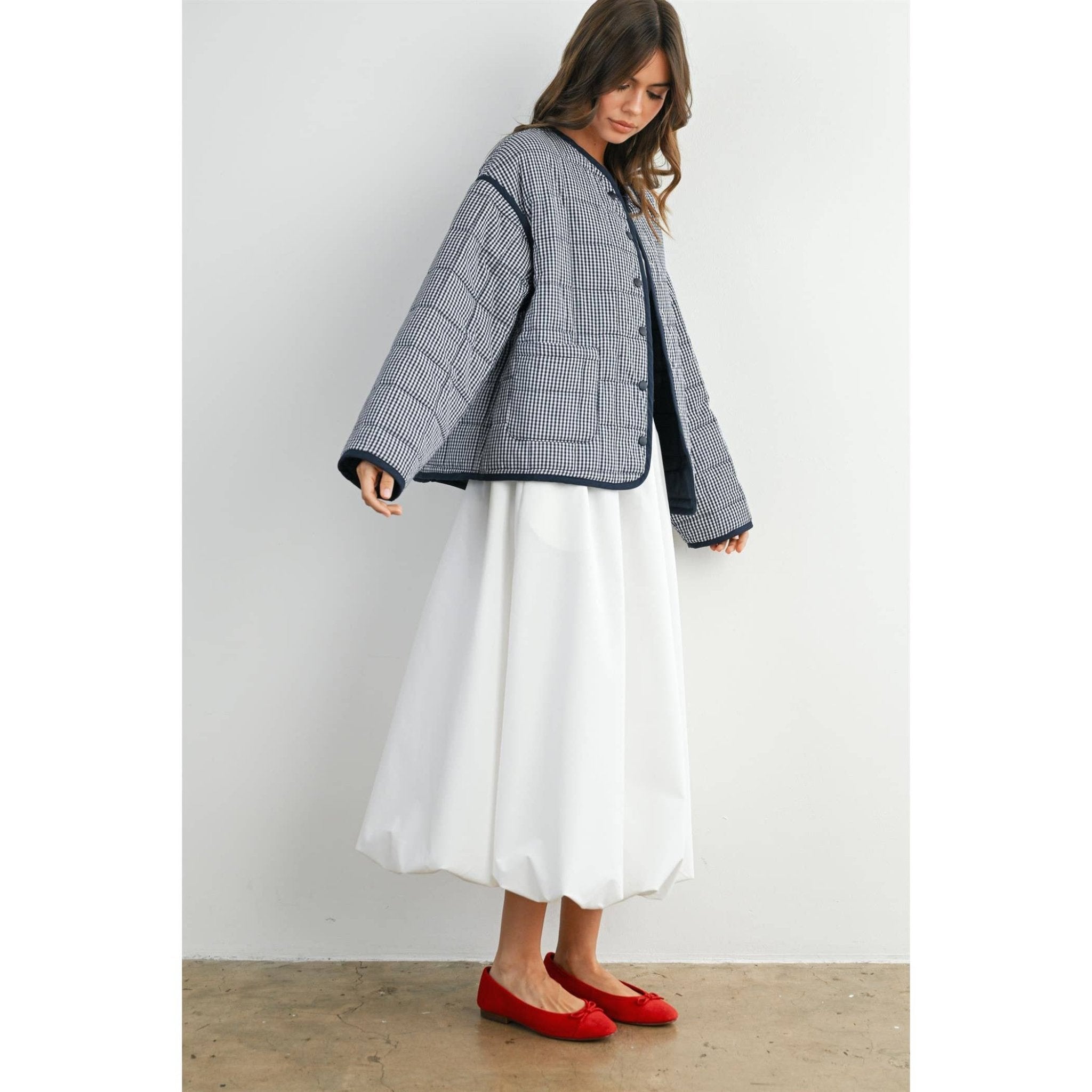 Elastic Waist Bubble Hem Maxi Skirt - BMS8074 - From Me To You