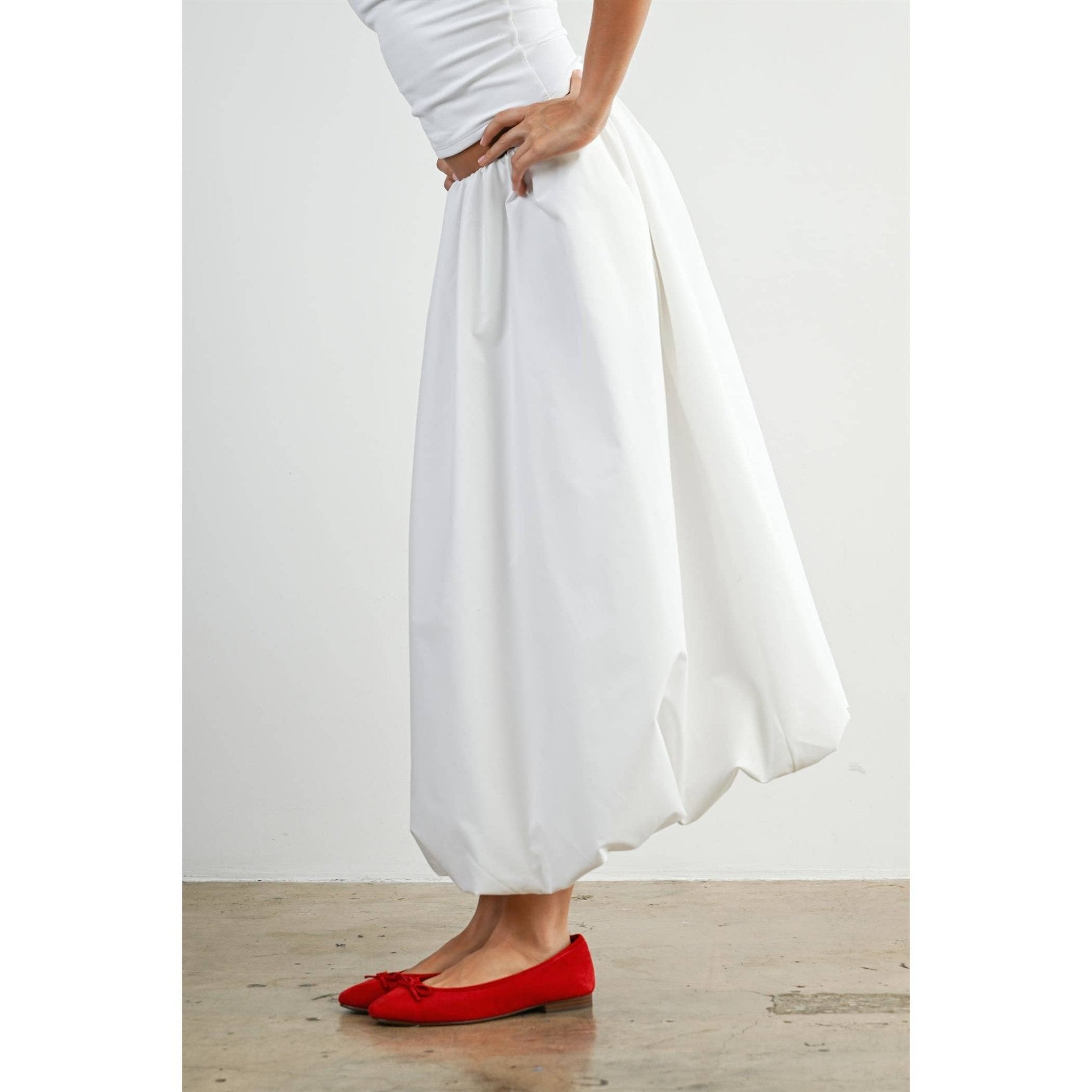 Elastic Waist Bubble Hem Maxi Skirt - BMS8074 - From Me To You