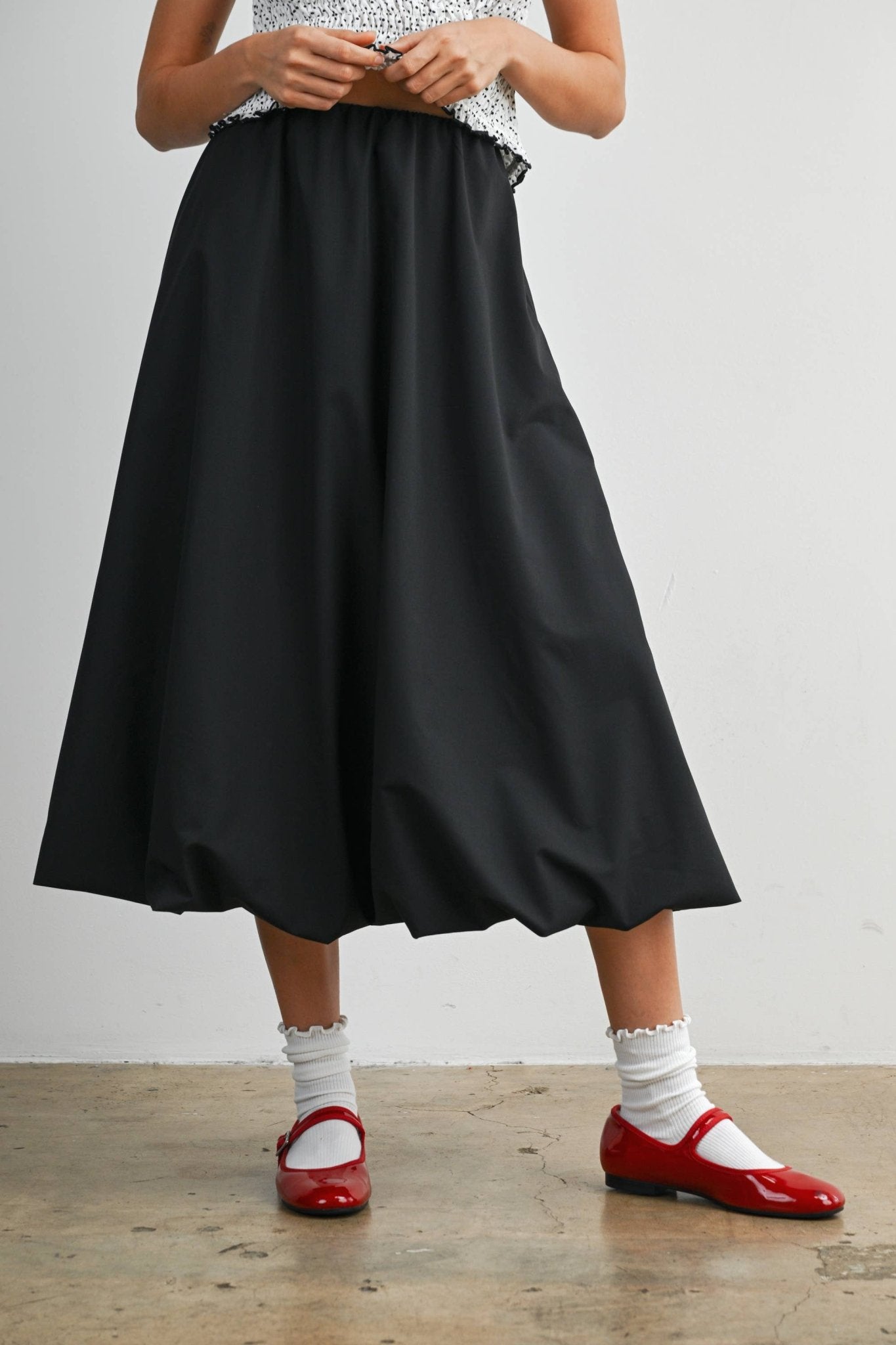 Elastic Waist Bubble Hem Maxi Skirt - BMS8074 - From Me To You