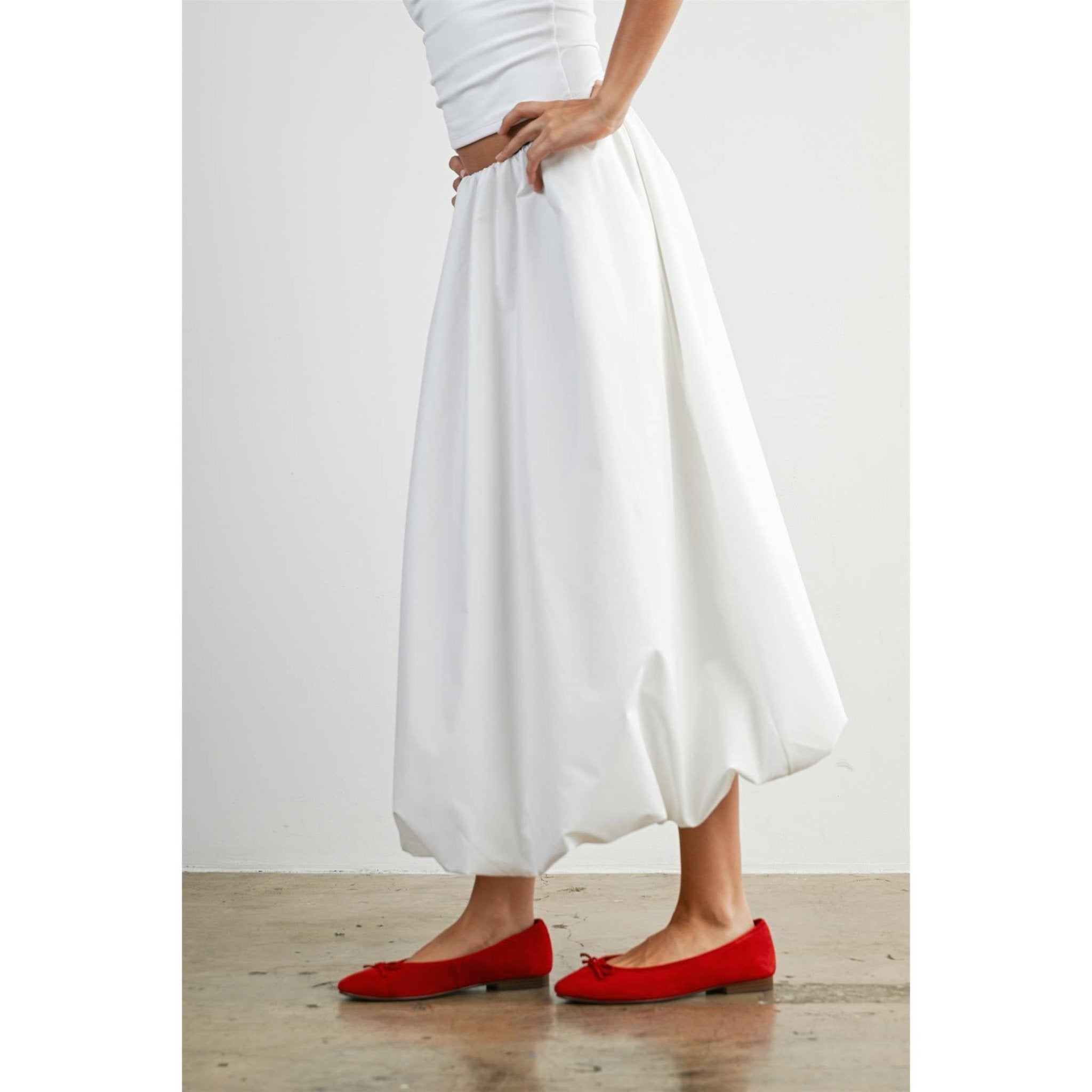 Elastic Waist Bubble Hem Maxi Skirt - BMS8074 - From Me To You