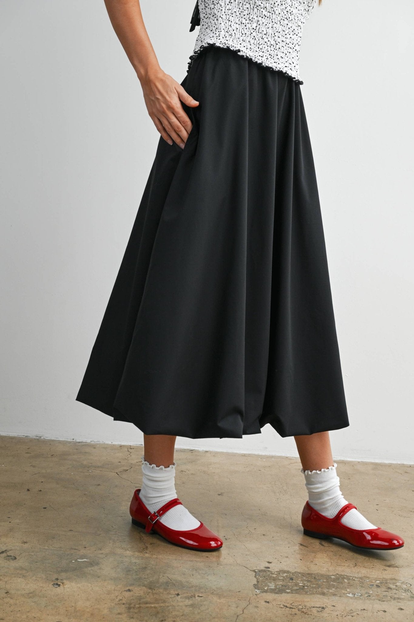 Elastic Waist Bubble Hem Maxi Skirt - BMS8074 - From Me To You