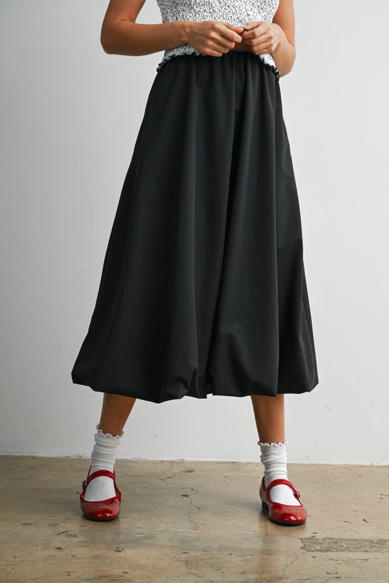 Elastic Waist Bubble Hem Maxi Skirt - BMS8074 - From Me To You