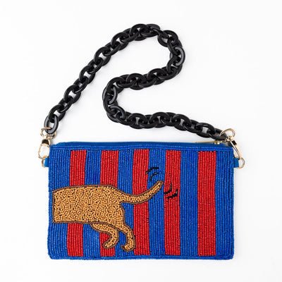 Elenor Red and Blue Striped Beaded Dachshund Bag - From Me To You