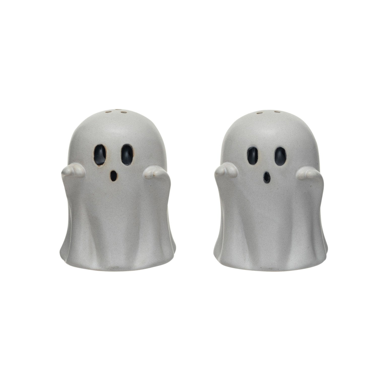 Embossed Stoneware Ghost Shaped Salt & Pepper Shakers, Set of 2 - From Me To You