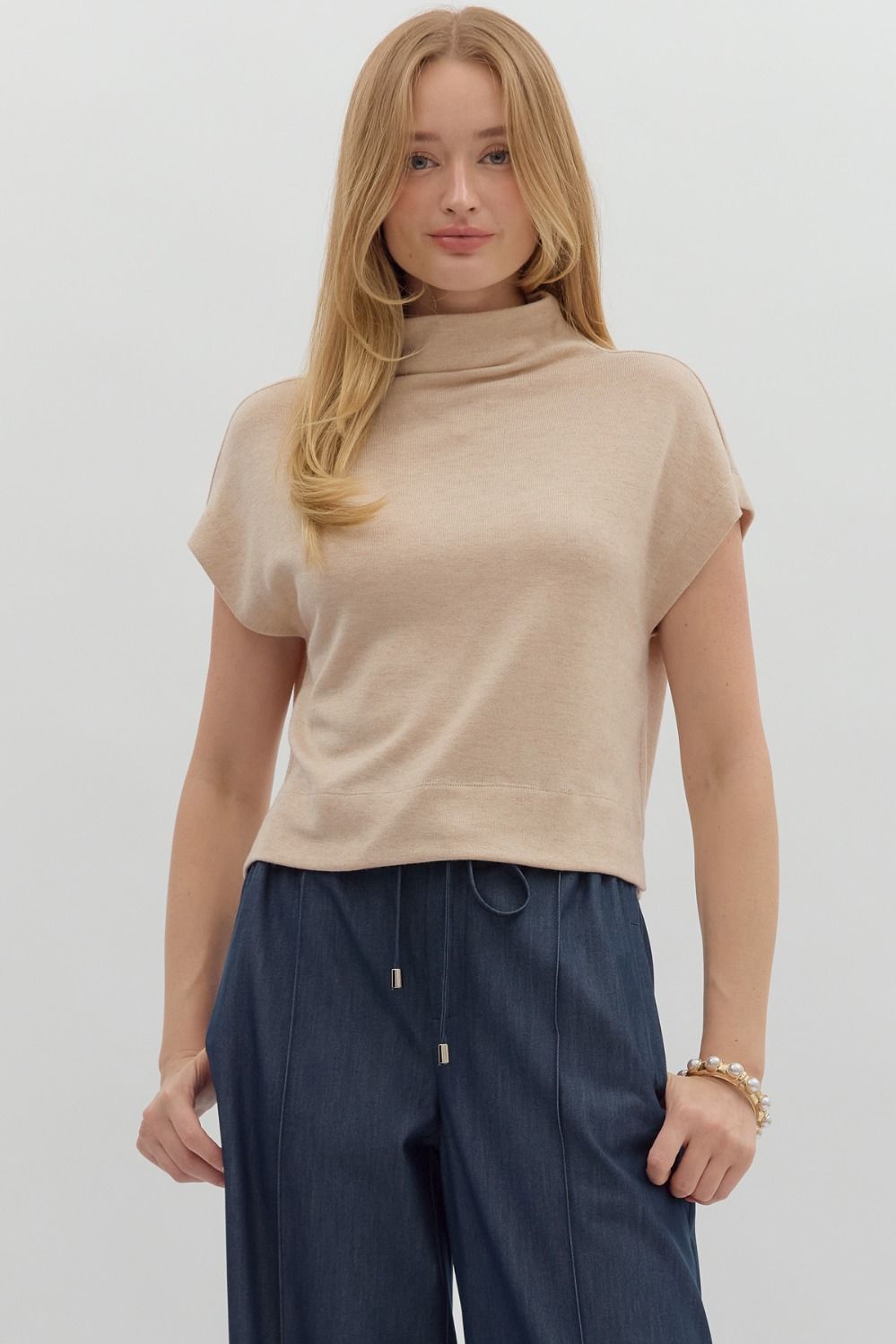 Entro - Mock Neck Pullover Top - Oatmeal - From Me To You