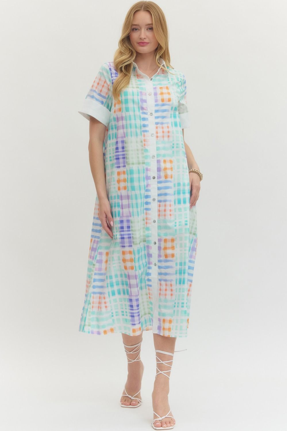Entro - Plaid print short sleeve midi dress - Mint - From Me To You