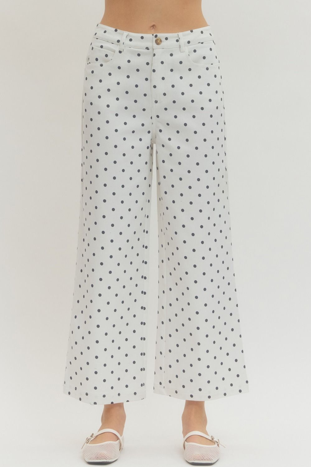 Entro - Polka dot wide leg pants - Off White - From Me To You