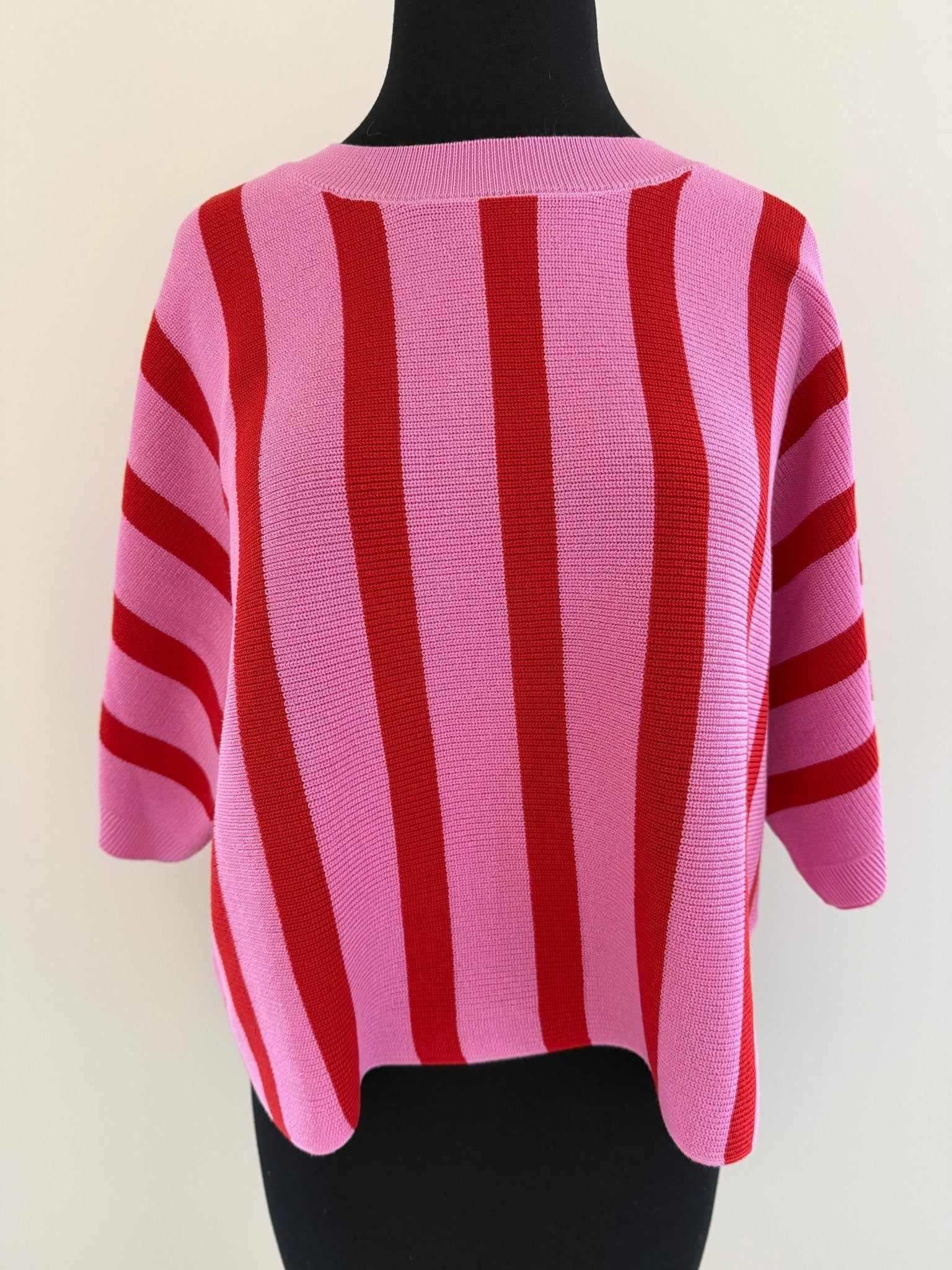 Entro - Red & Pink Stripe Short Sleeve Sweater - From Me To You
