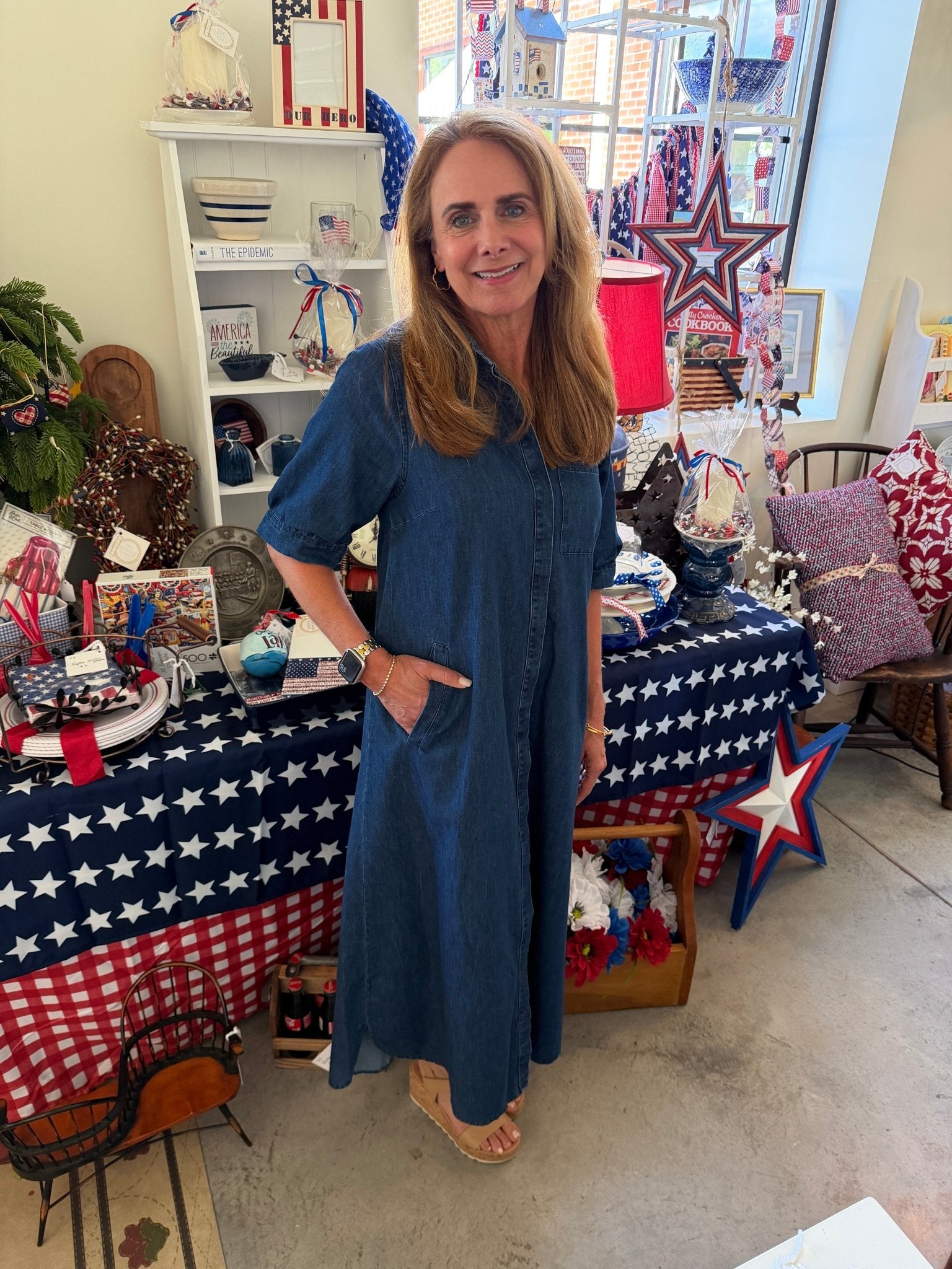 Entro - Solid denim short sleeve midi dress - From Me To You