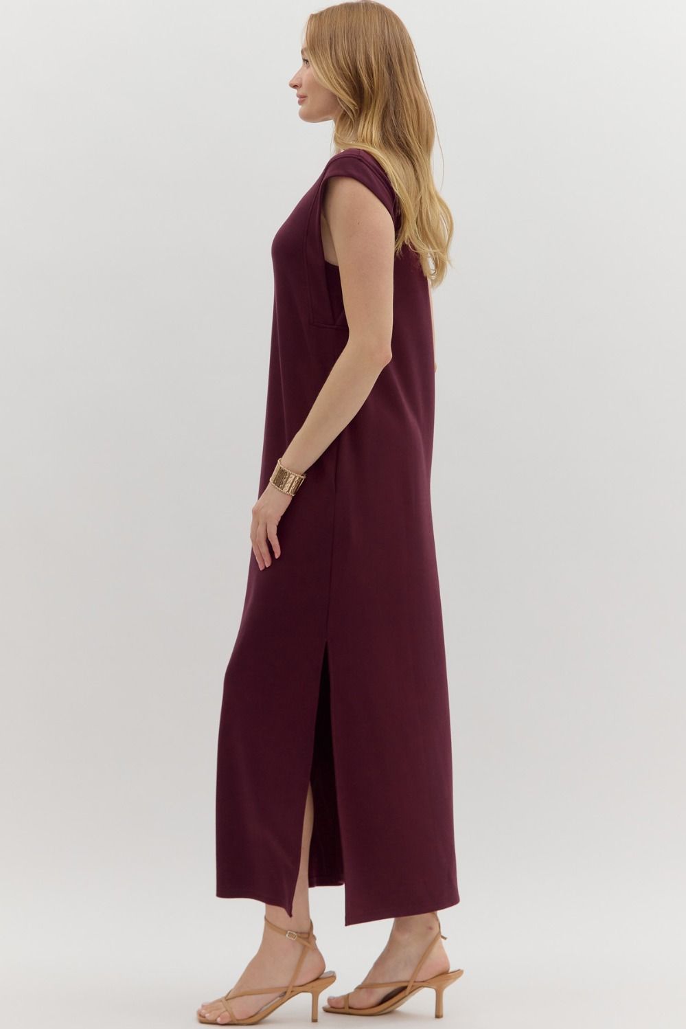 Entro - Solid jersey knit pullover midi dress - Wine - From Me To You