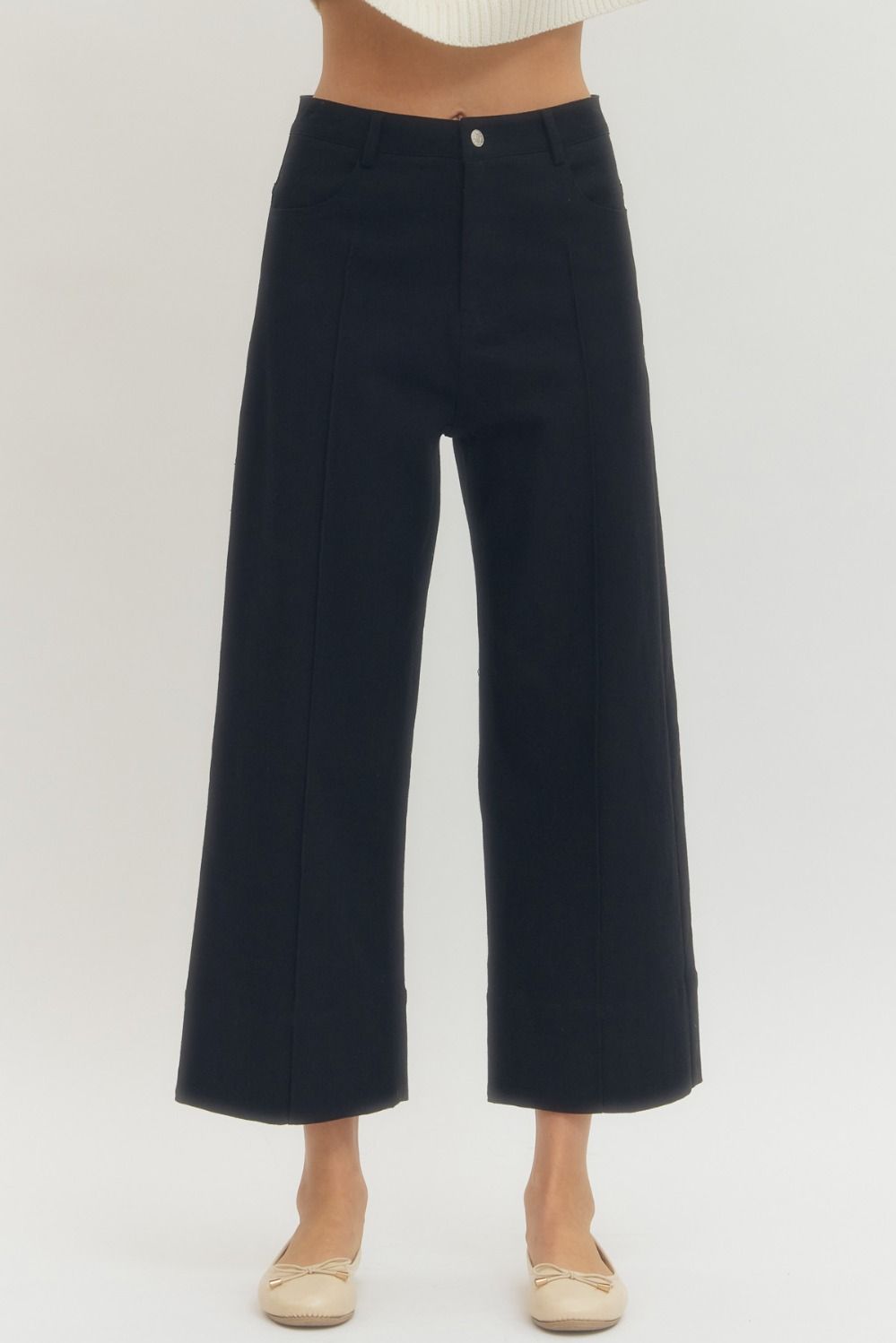 Entro - Solid wide leg pants - P29834 - Black - From Me To You