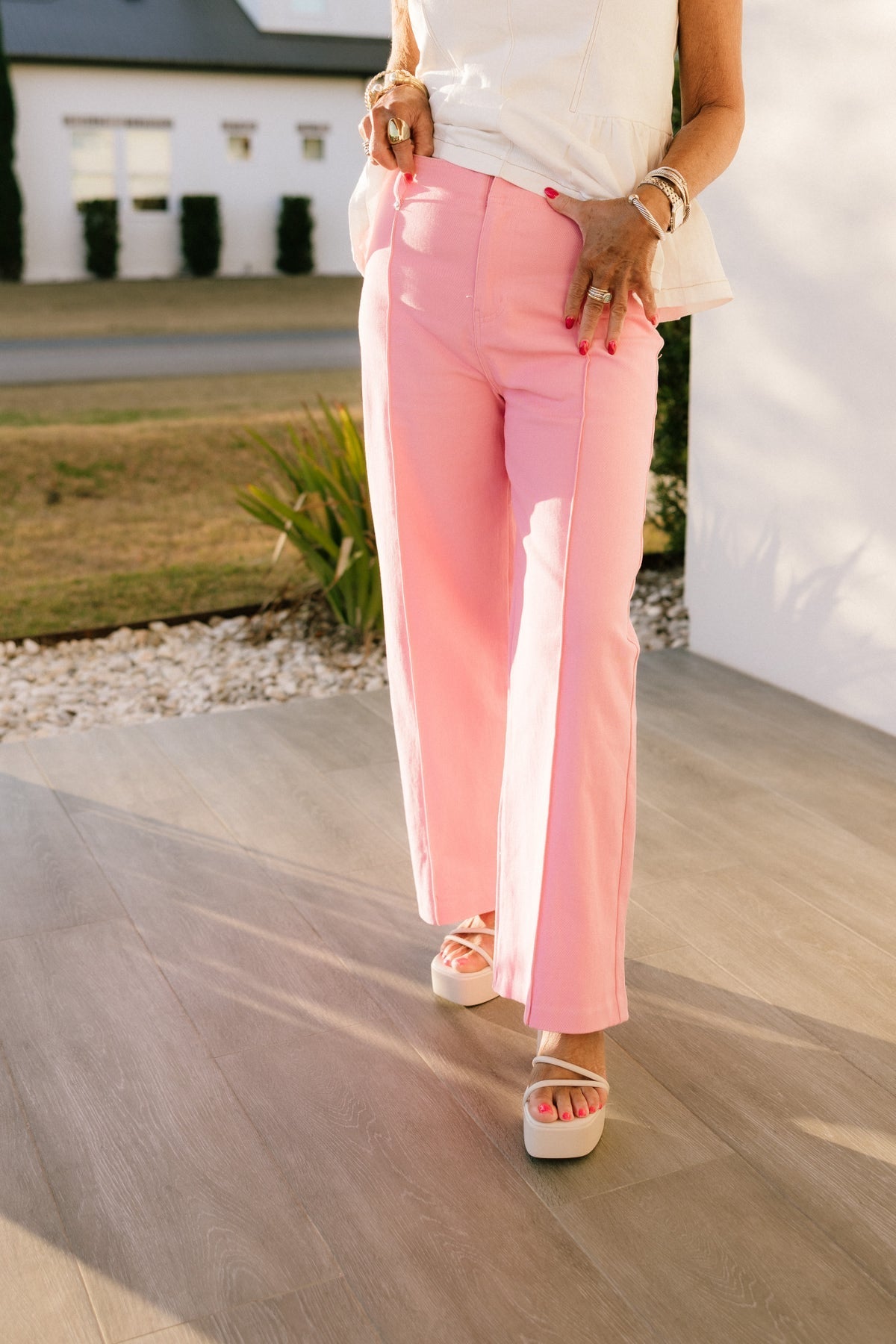 Entro - Solid wide leg pants - P29834 - Pink - From Me To You