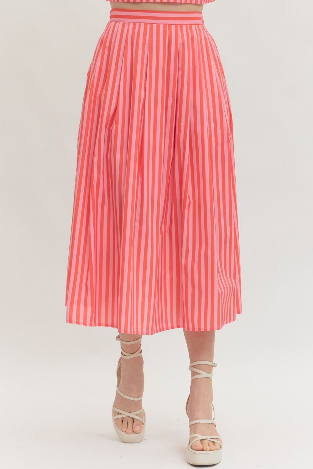 Entro - Striped midi skirt - Orange/Pink - From Me To You