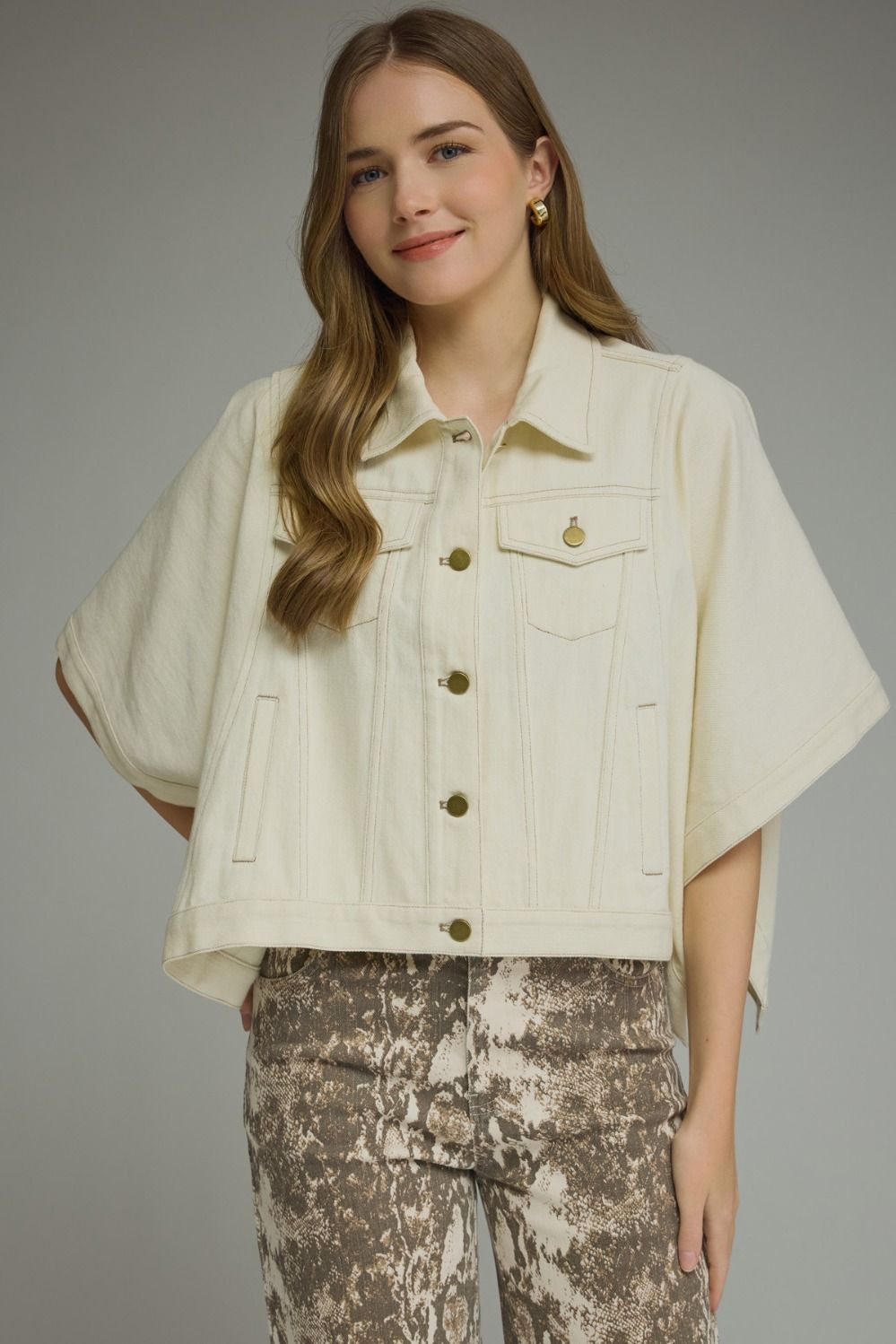 Entro-Solid denim short sleeve jacket-Ecru