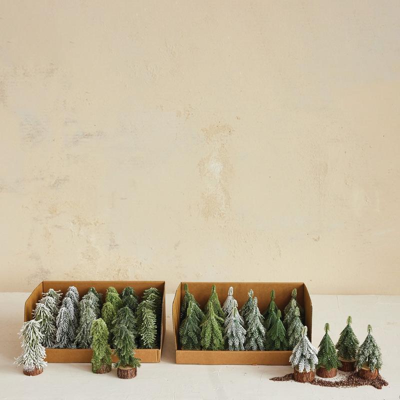 Faux Evergreen Trees with Natural Wood Slice Bases - From Me To You