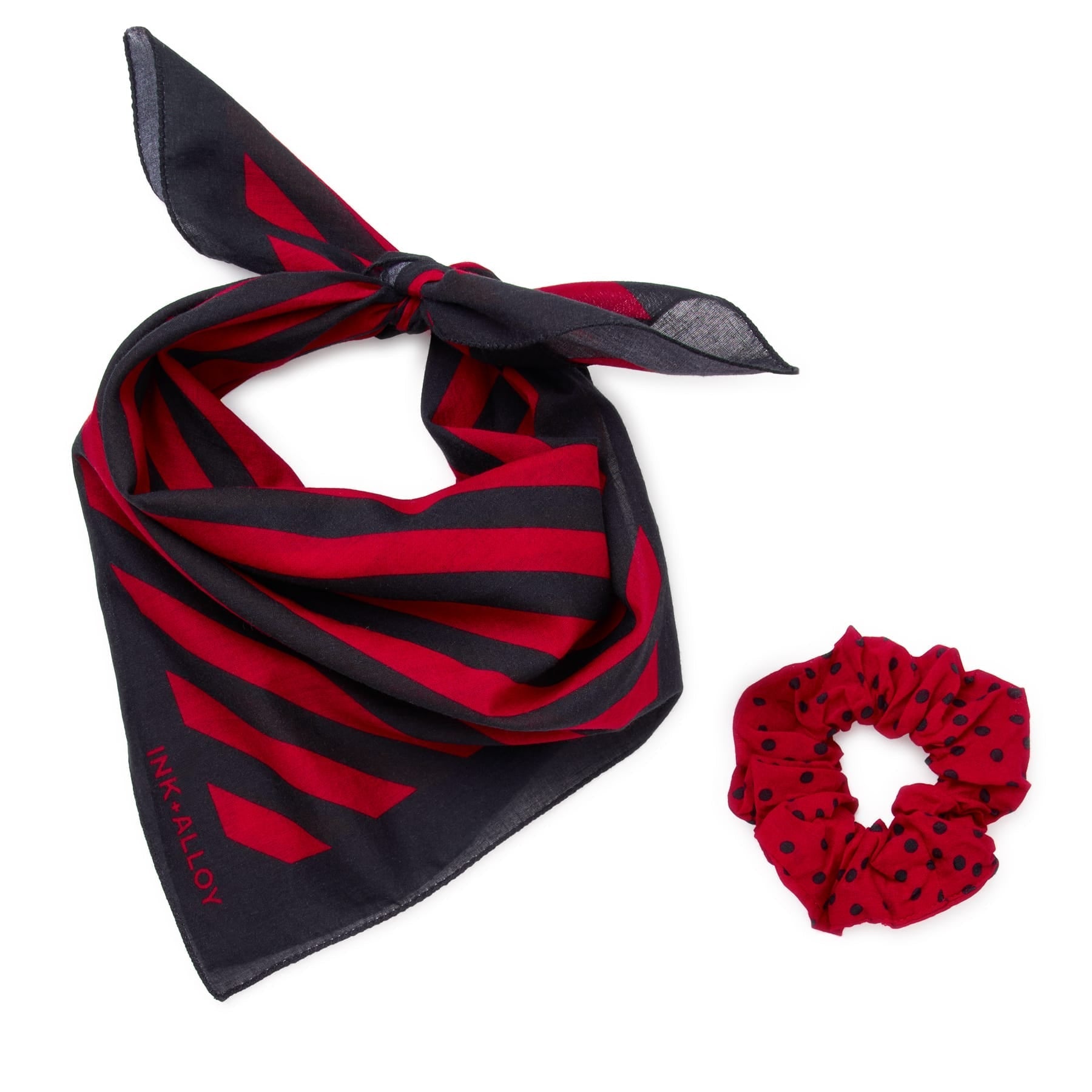 Game Day Diagonal Stripe Scarf + Scrunchie Red + Black 21x21 - From Me To You