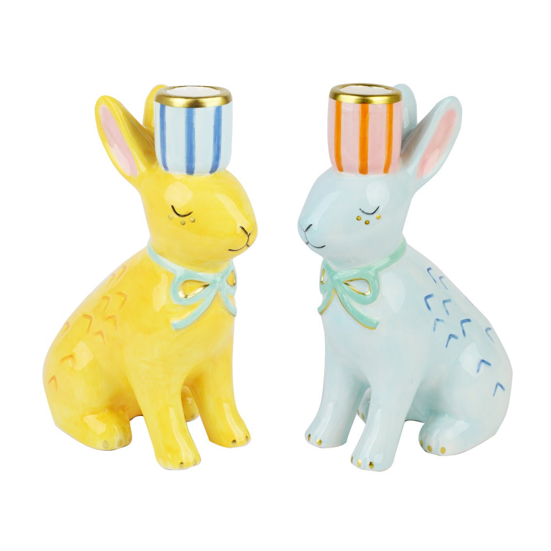 Hand - Painted Bunnies Ceramic Candle Holders | Easter Decor |BLUE - From Me To You