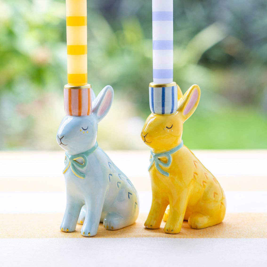 Hand - Painted Bunnies Ceramic Candle Holders | Easter Decor |YELLOW - From Me To You
