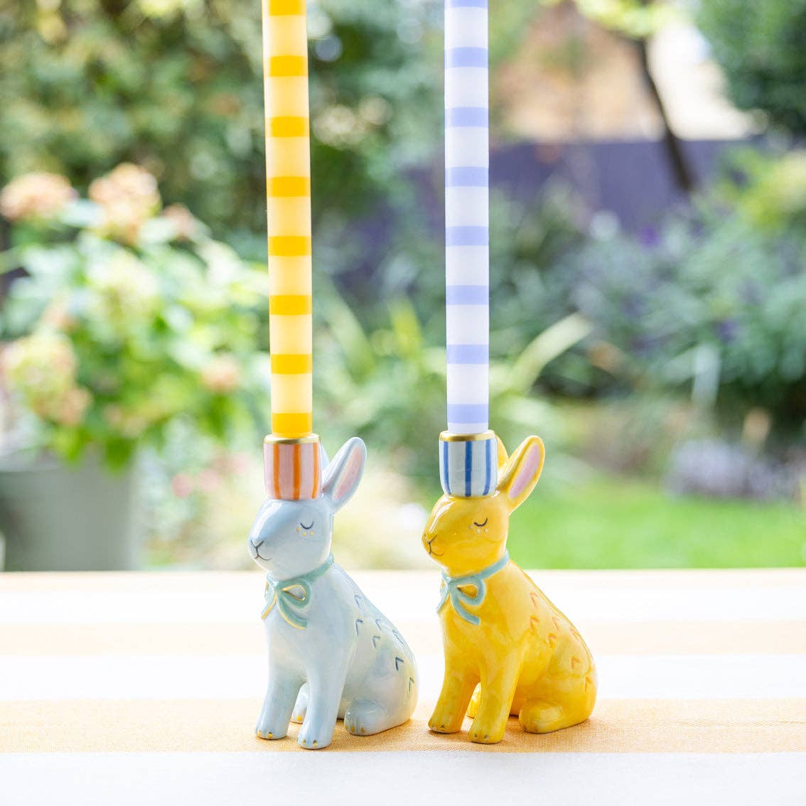 Hand - Painted Bunnies Ceramic Candle Holders | Easter Decor |YELLOW - From Me To You