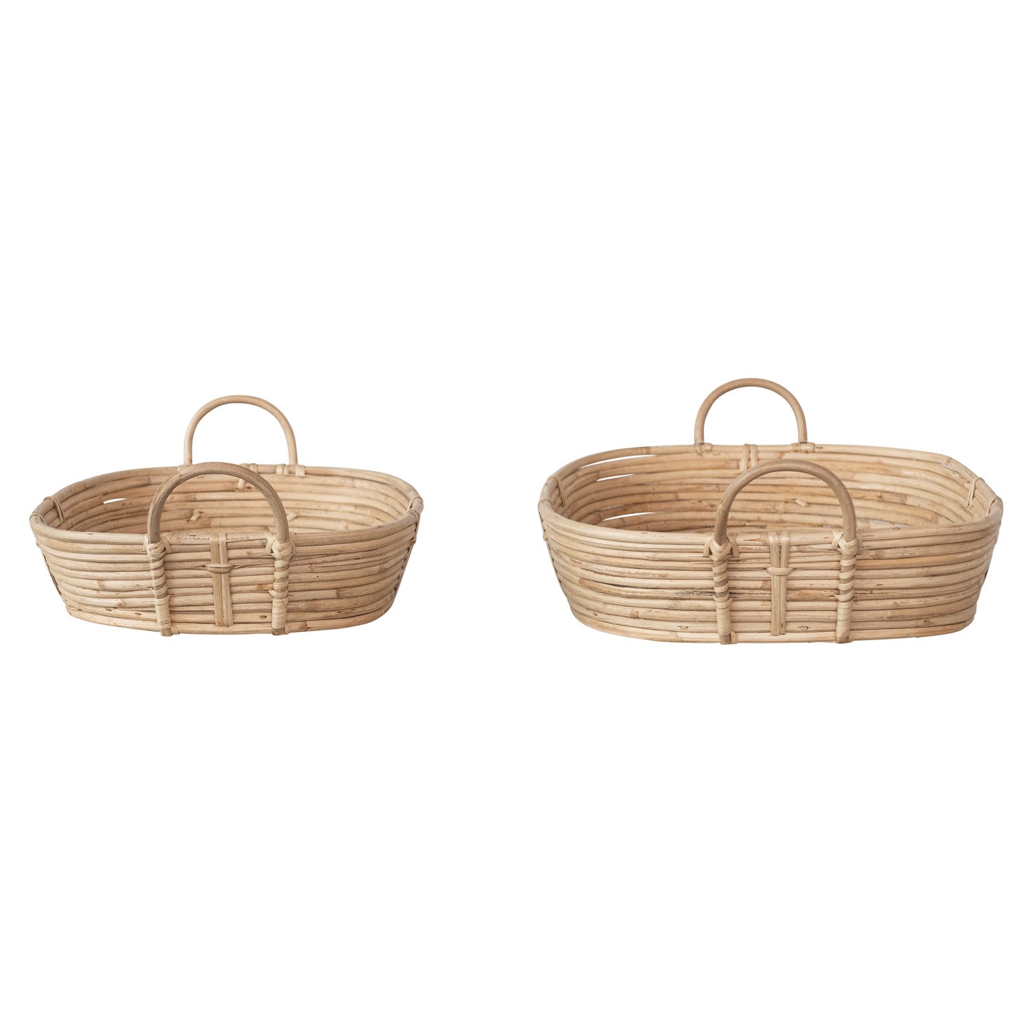 Hand - Woven Rattan Trays w/ Handles, Natural, Set of 2 - From Me To You