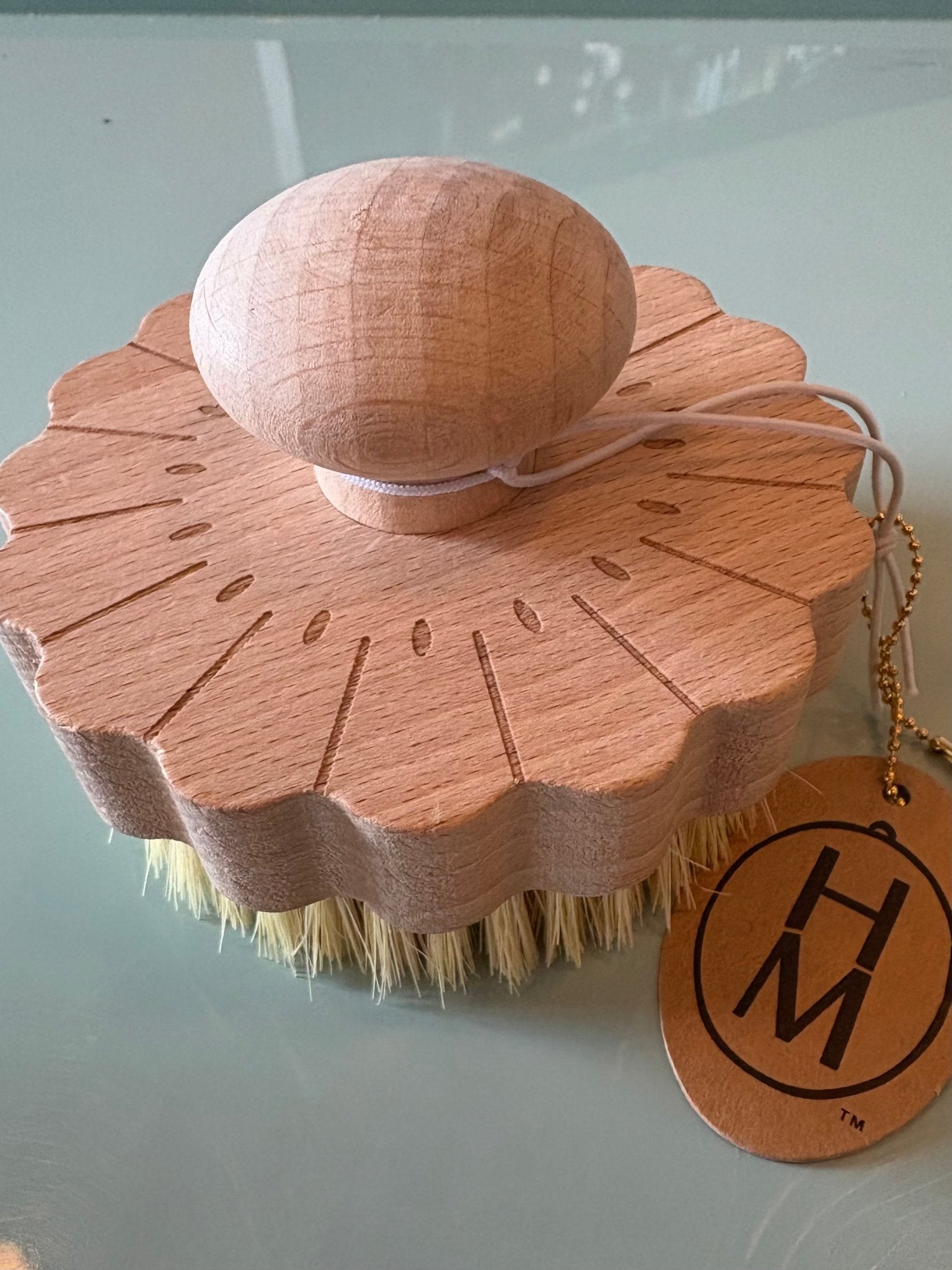 Hazel Mazel 4" Rdx3"H Beech Wood & Sisal Flower Brush w Handle - From Me To You