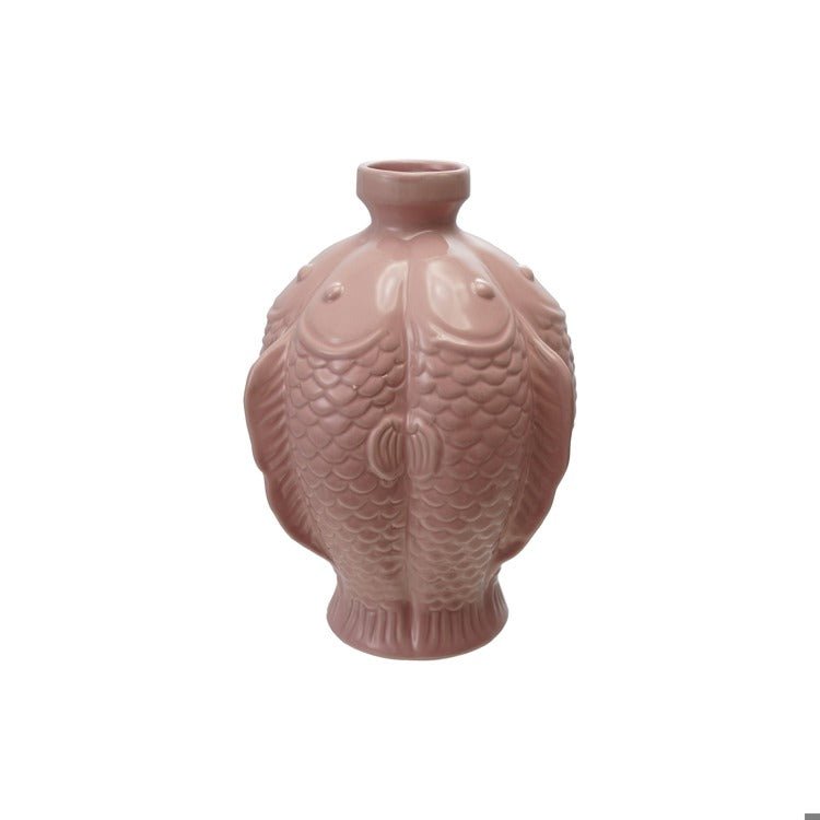 Hazel Mazel 6 - 1/4" Rd x 8 - 1/2"H Stoneware Fish Vase, Pink - From Me To You