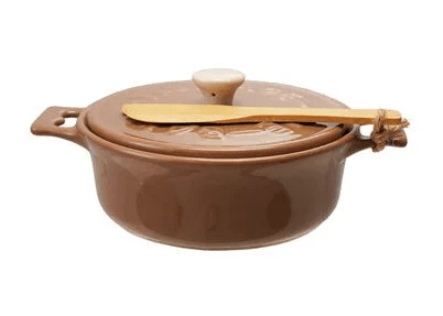 Hazel Mazel Stoneware Brie Baker with Lid & Bamboo Spreader - From Me To You