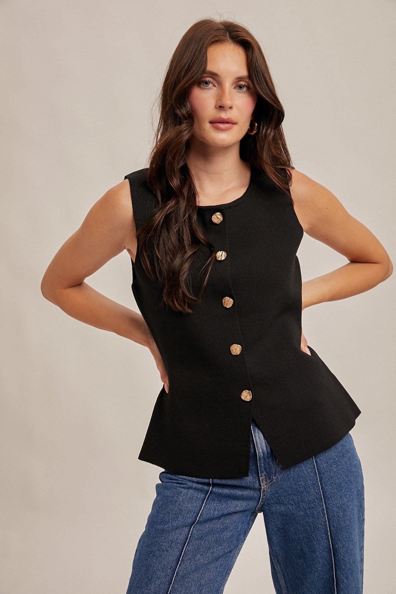 Hem & Thread - SLEEVELESS LONGLINE SWEATER VEST - Black - From Me To You