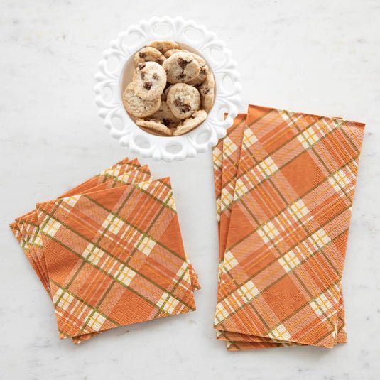 Hester & Cook Orange Plaid Guest Napkins - Pack of 16 - From Me To You