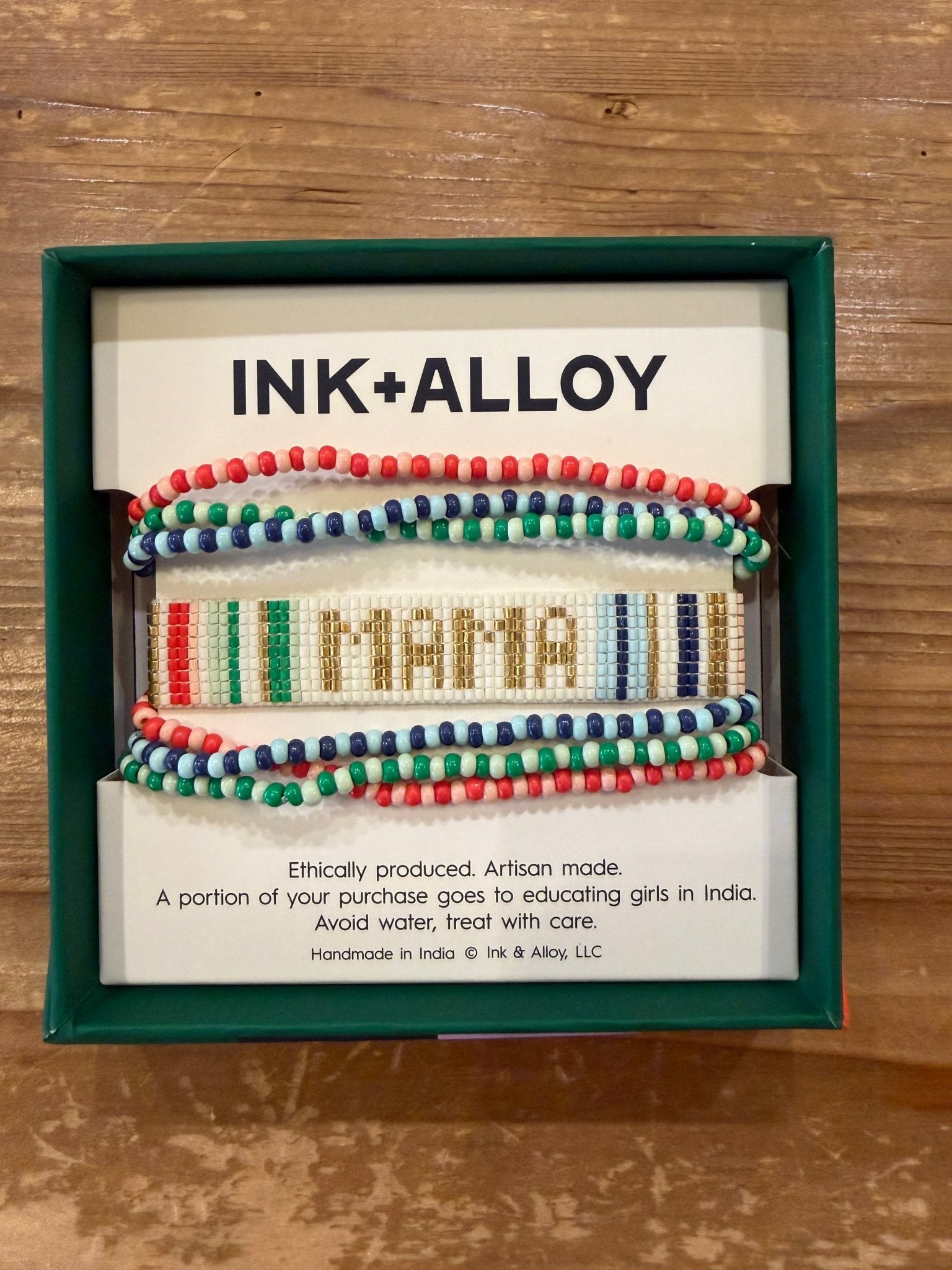 Ink + Alloy Sage Mixed Stripe Beaded Single Strand Stretch Bracelet - Mama - From Me To You