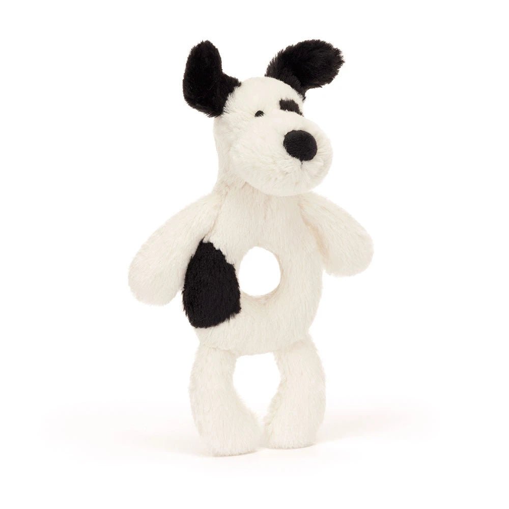 Jellycat-Bashful Rufferty Black & Cream Puppy Ring Rattle - From Me To You