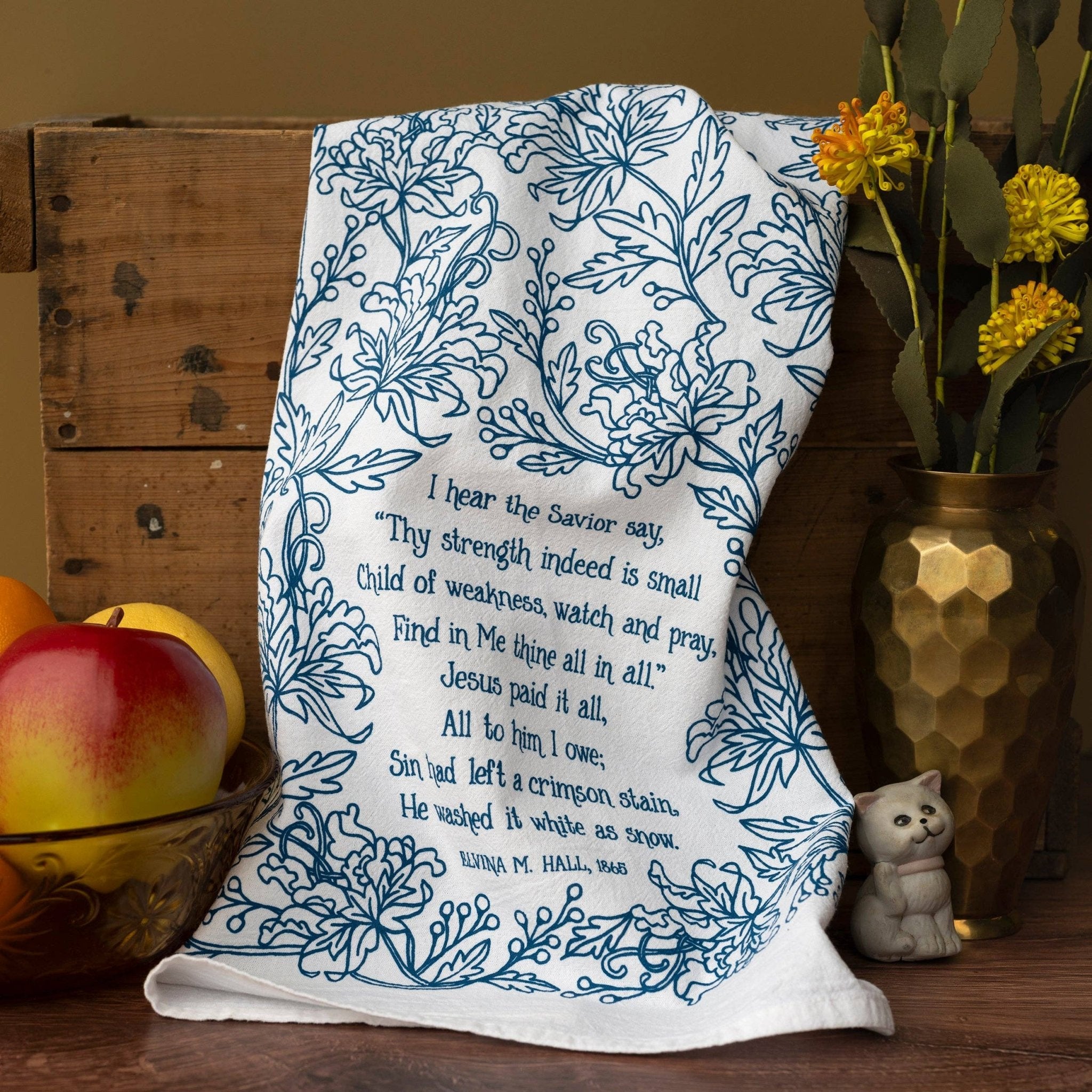 Jesus Paid It All Hymn Tea Towel - Blue - From Me To You