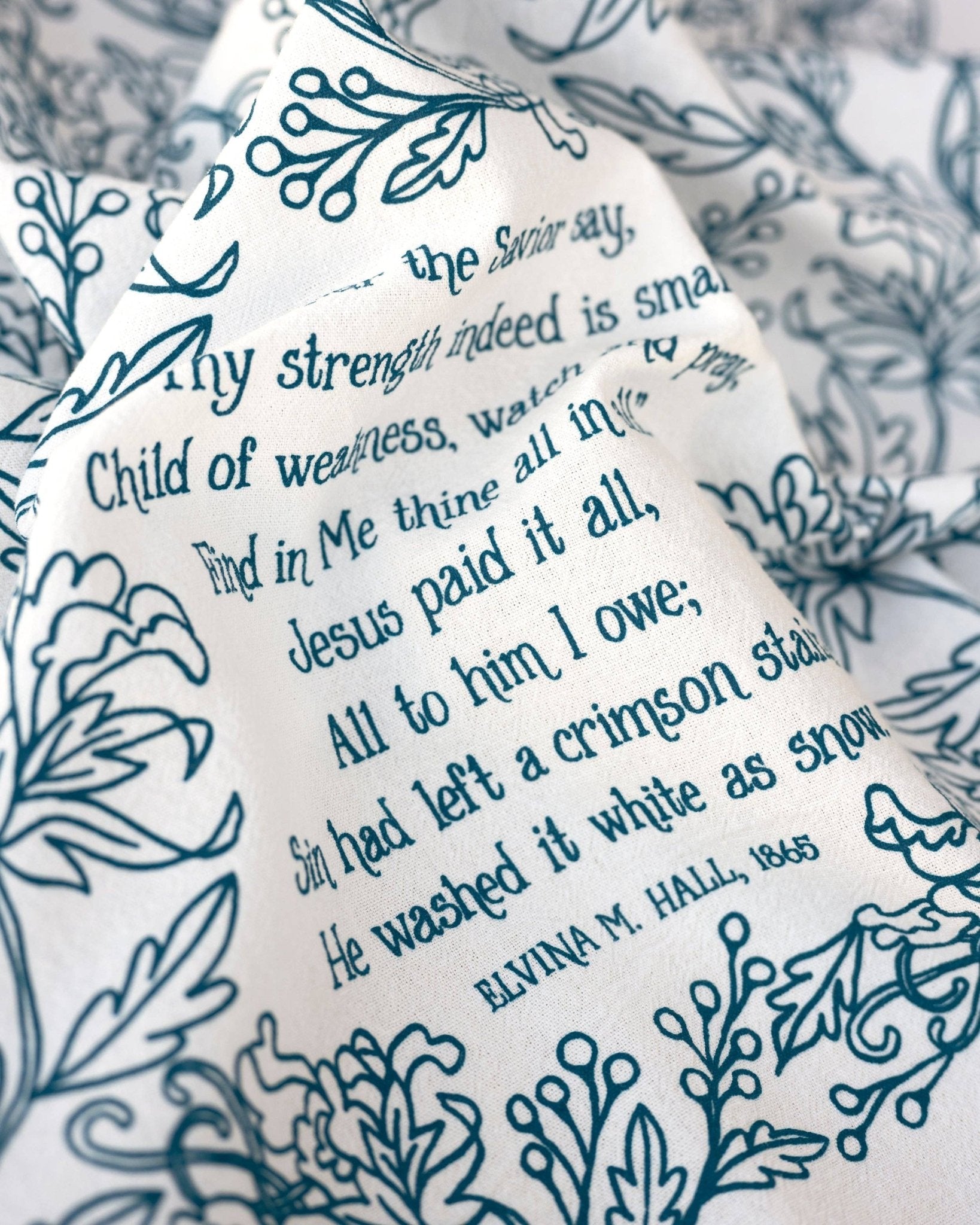 Jesus Paid It All Hymn Tea Towel - Blue - From Me To You
