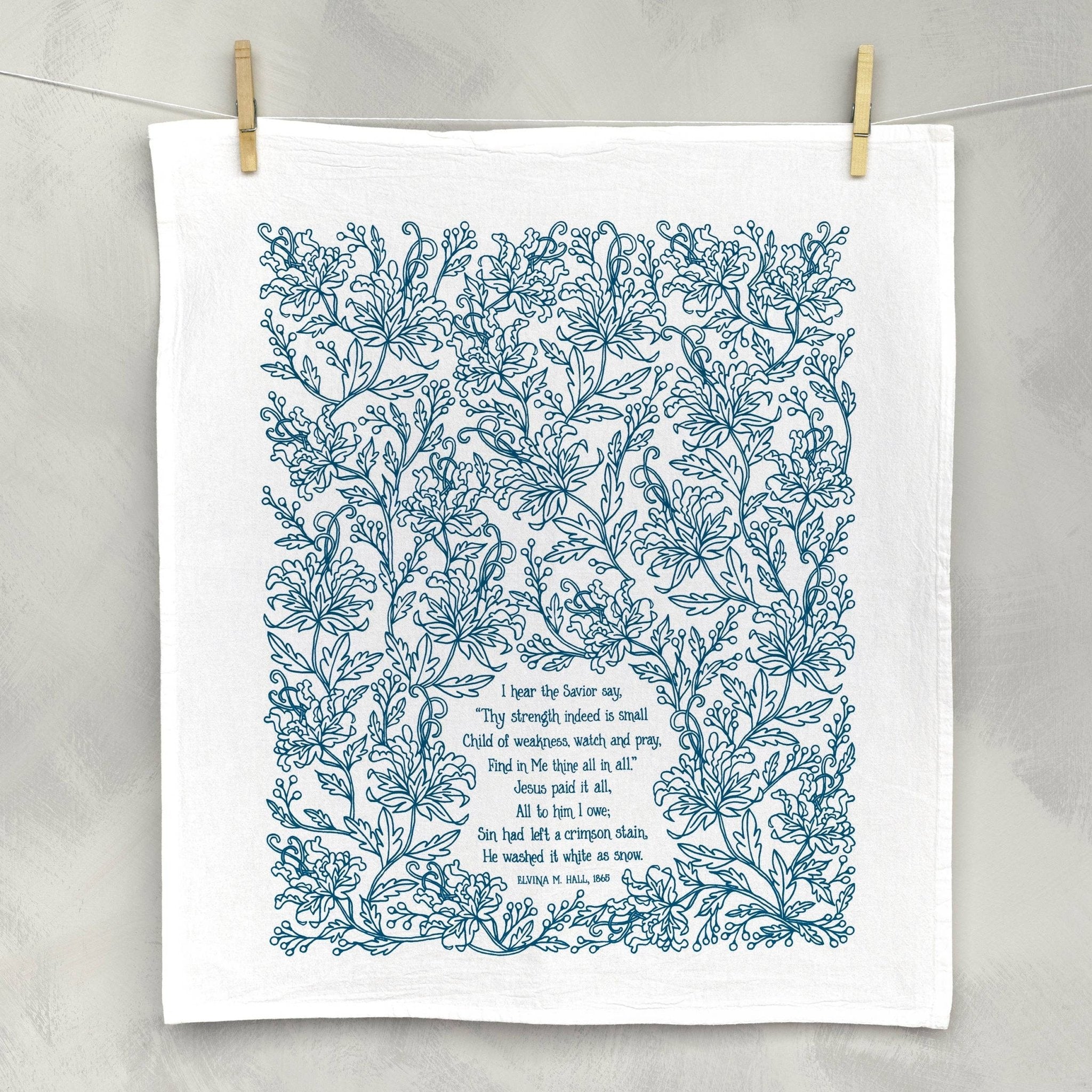 Jesus Paid It All Hymn Tea Towel - Blue - From Me To You
