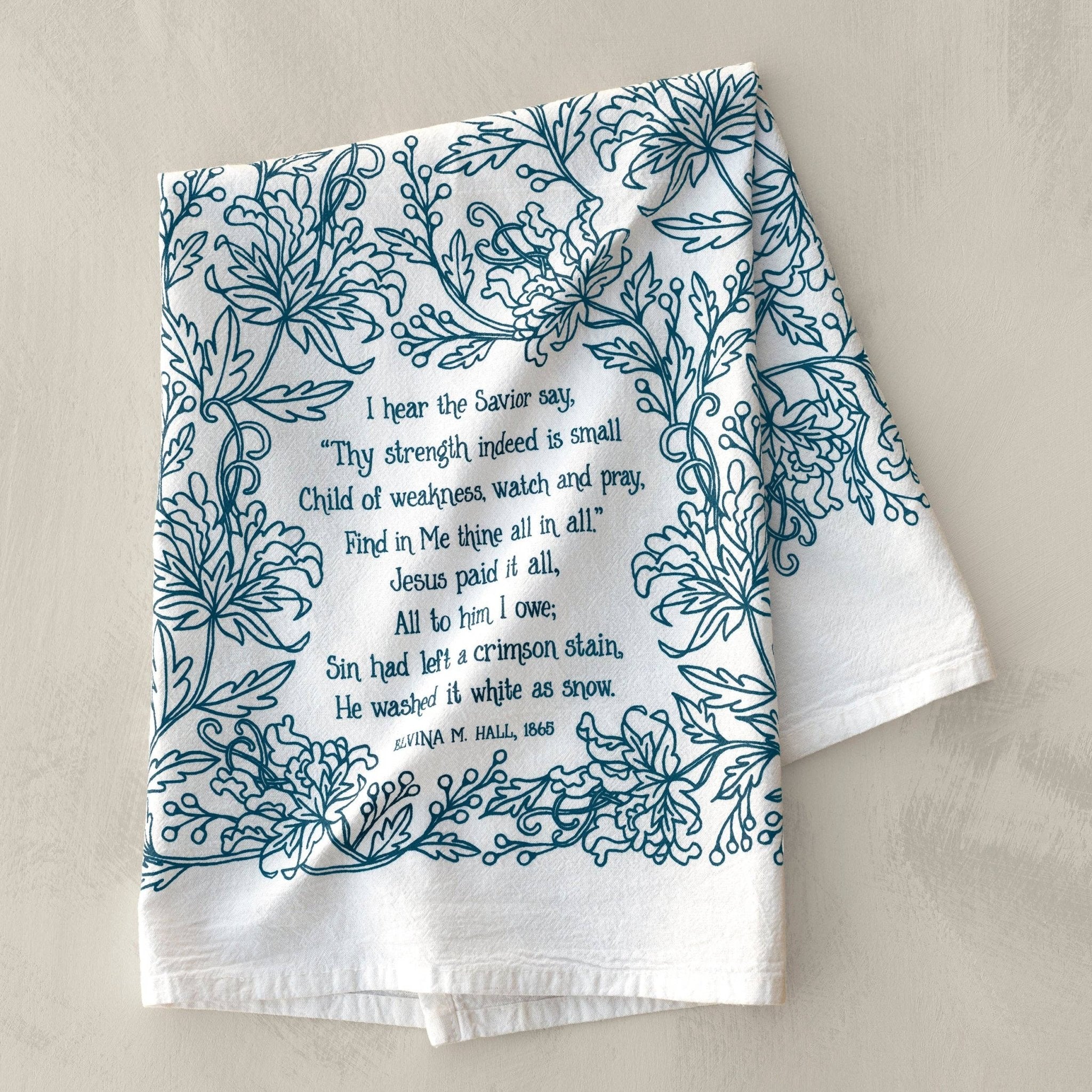 Jesus Paid It All Hymn Tea Towel - Blue - From Me To You