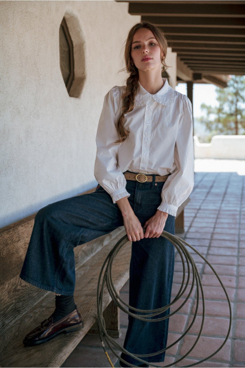 JODIFL B12571 - Ruffle cuffed long sleeves button down shirt - Off White - From Me To You