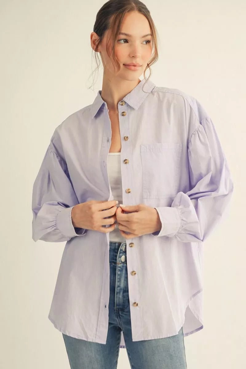 JODIFL B13401 Drop shoulder long puff sleeves button down - LAVENDER - From Me To You