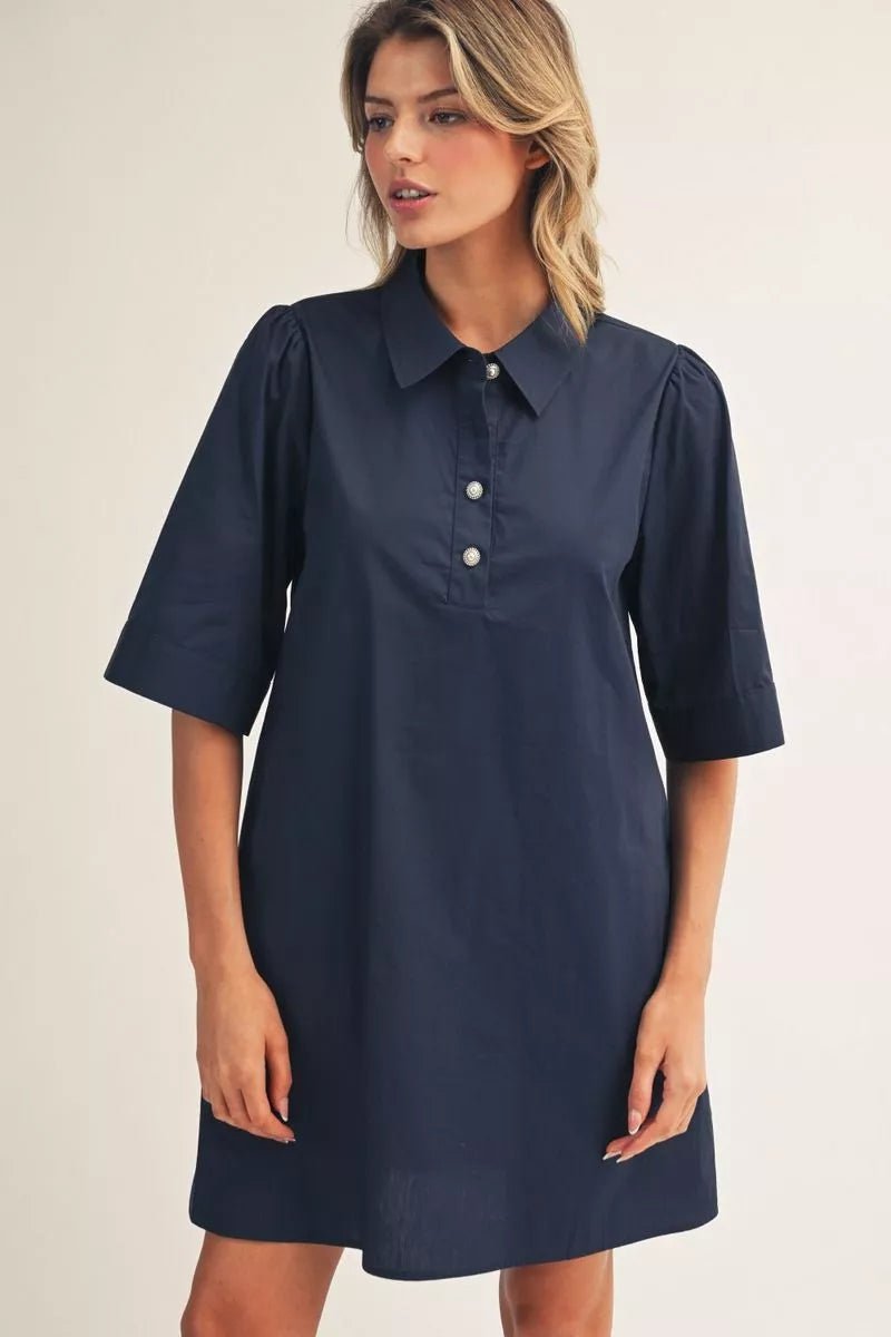 JODIFL Half sleeves solid shift dress - Navy - From Me To You