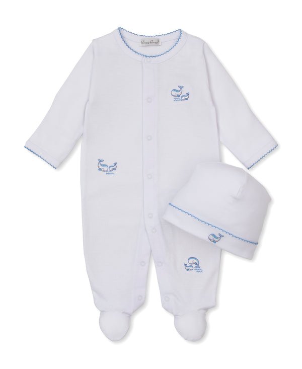 kissy kissy - Whale Pods White/Blue Footie & Hat Set - From Me To You