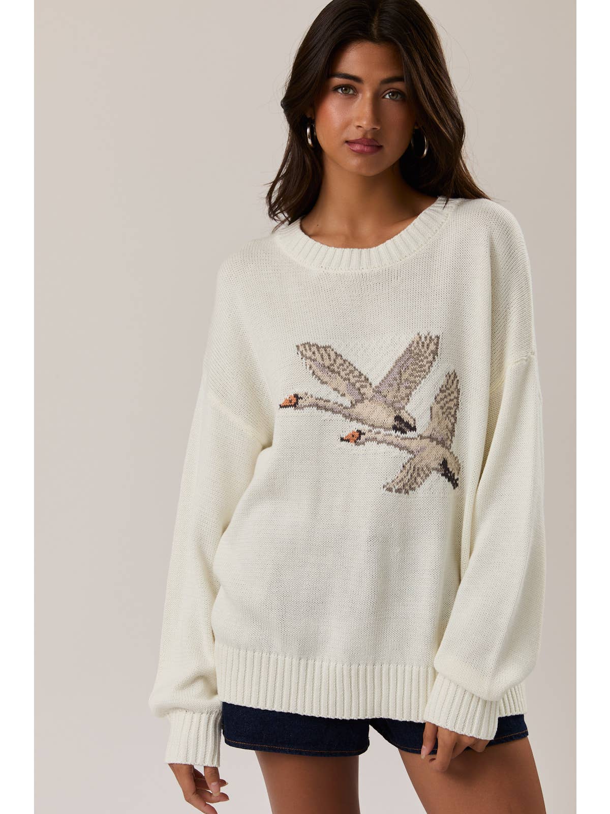 le lis - Long Sleeve Crew Neck Swan Graphic Sweater - From Me To You