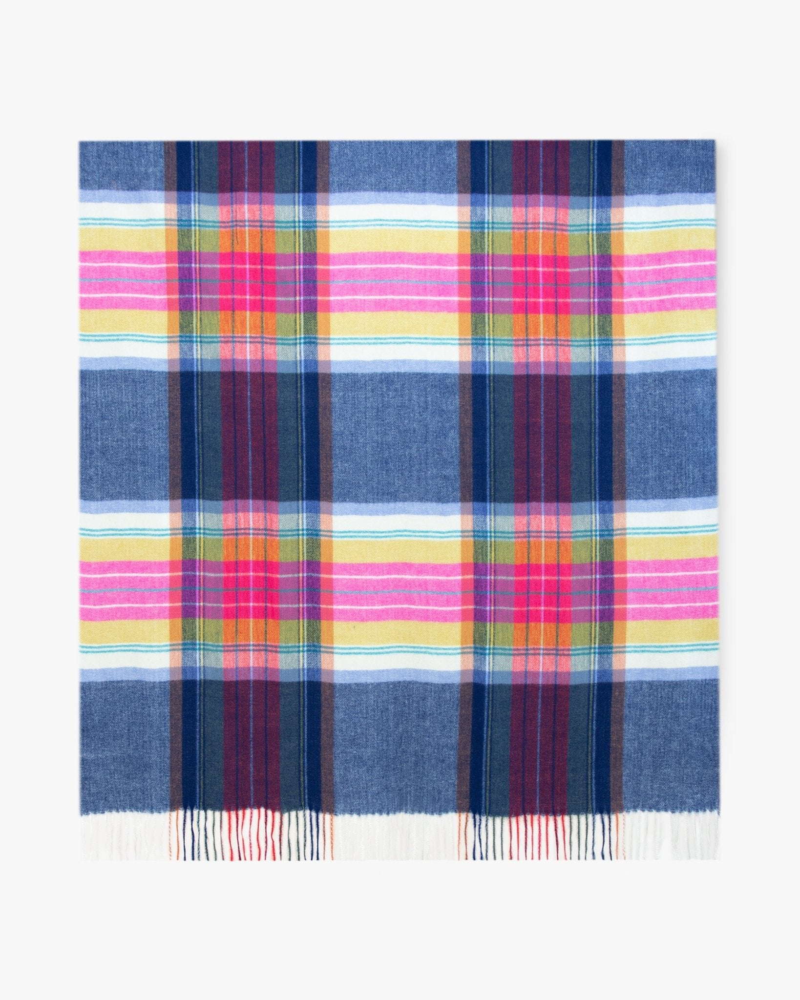 Madras Plaid Blanket Scarf - Navy - From Me To You