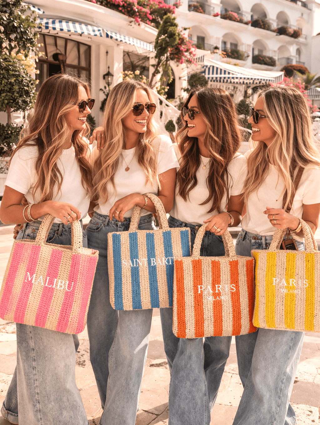 Malibu Sugar Straw Striped Tote - From Me To You