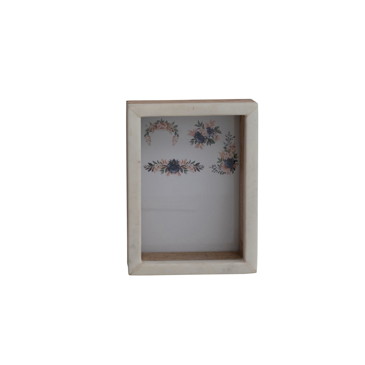 Marble & Mango Wood Shadow Box Photo Frame, White & Natural (Holds 5" x 7" Photo) - From Me To You