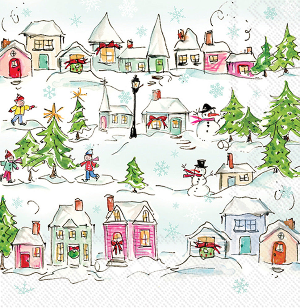 Boston International - Paper Cocktail Napkin/PINK HOLIDAY VILLAGE
