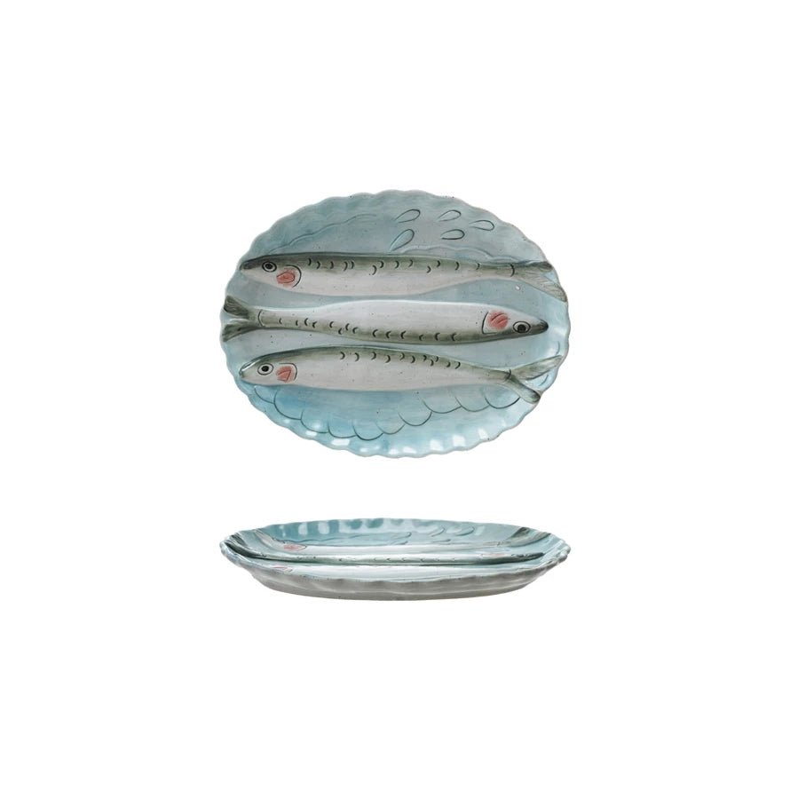 Oval Stoneware Scalloped Plate with 3D Fish Image - From Me To You