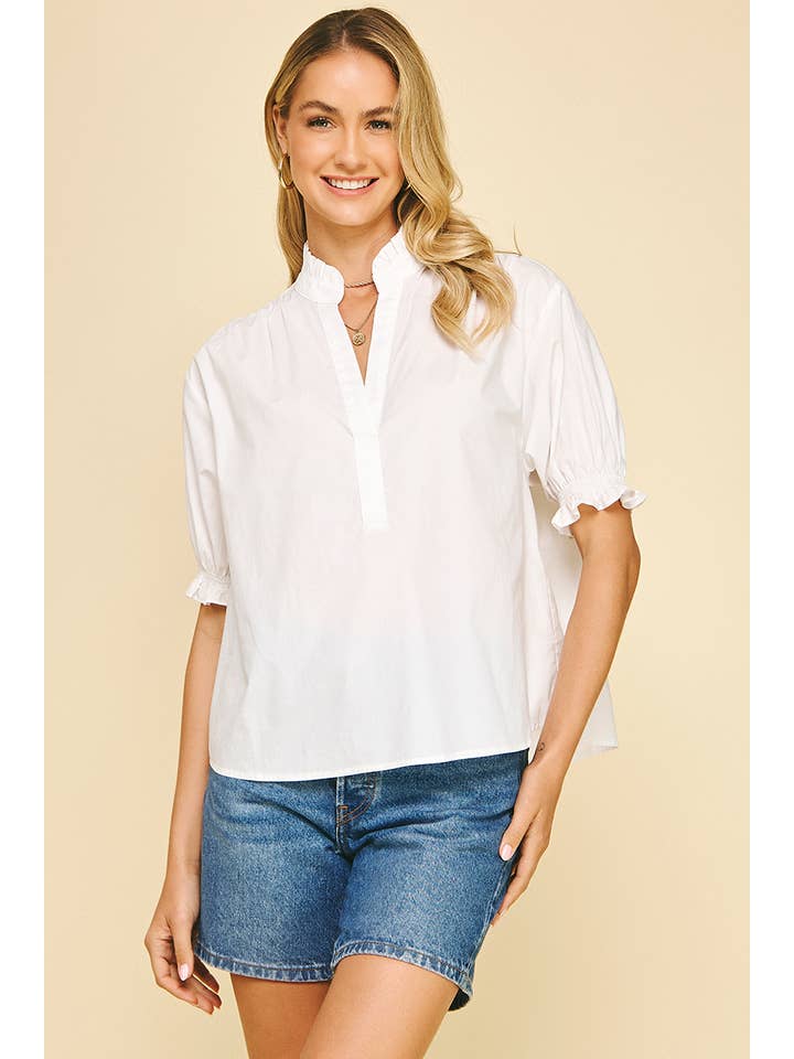 Pinch-Balloon Sleeve Blouse Top- OFF WHITE - From Me To You