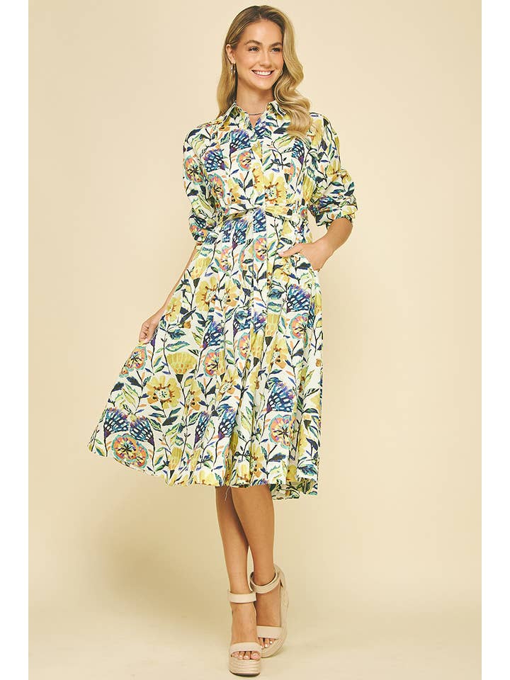 Pinch - Floral Button Down Midi Dress - Cream Multi - From Me To You