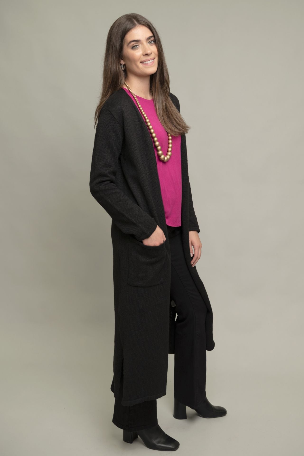 Pine Apparel Duster Patch Pocket Cardigan - Black - From Me To You