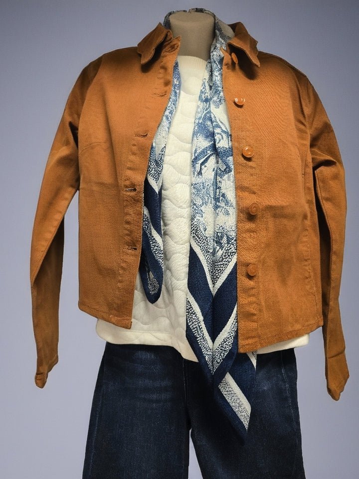 Pine Apparel Scallop Trim Denim Jacket - Copper - From Me To You