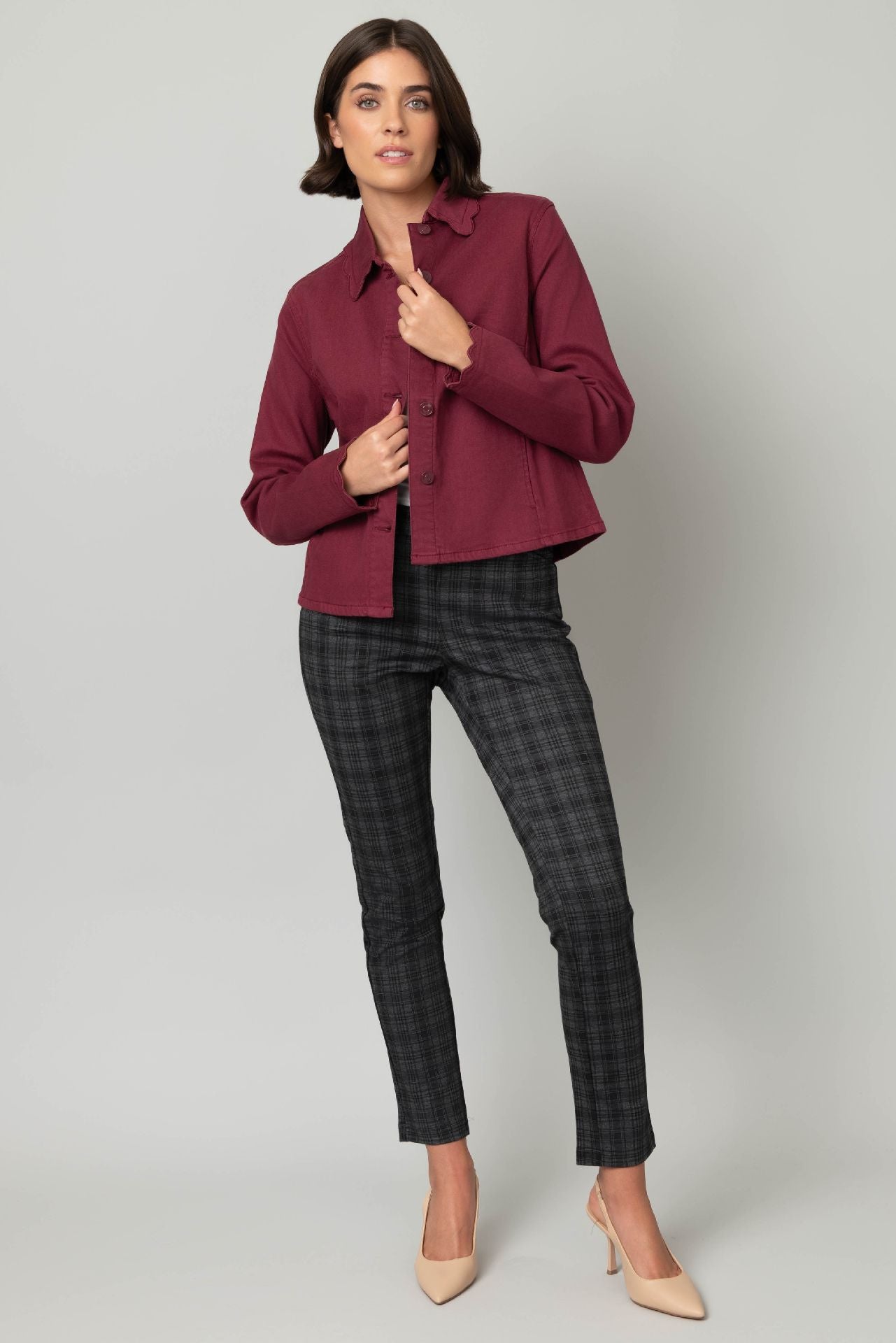 Pine Apparel Scallop Trim Denim Jacket - Malbec - From Me To You